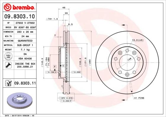 Brembo 09.8303.11 - Brzdový kotúč www.parts5.com