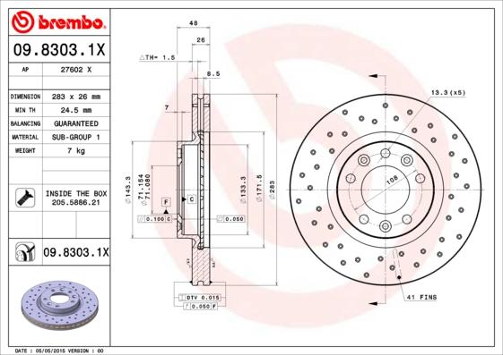 Brembo 09.8303.1X - Brzdový kotúč www.parts5.com