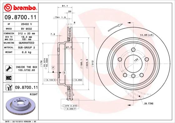 Brembo 09.8700.11 - Disc frana www.parts5.com