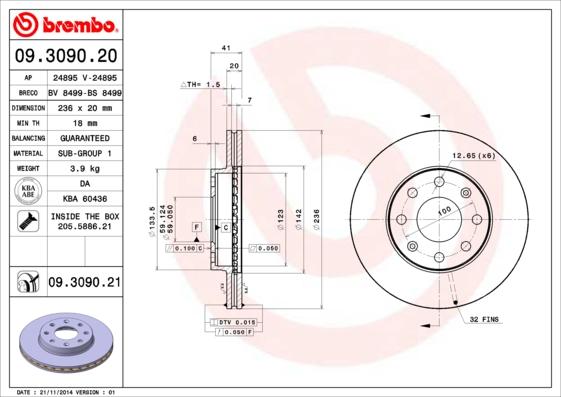 Brembo 09.3090.21 - Kočioni disk www.parts5.com