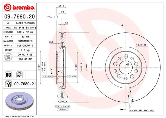 Brembo 09.7680.21 - Disc frana www.parts5.com