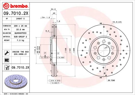 Brembo 09.7010.2X - Kočioni disk www.parts5.com