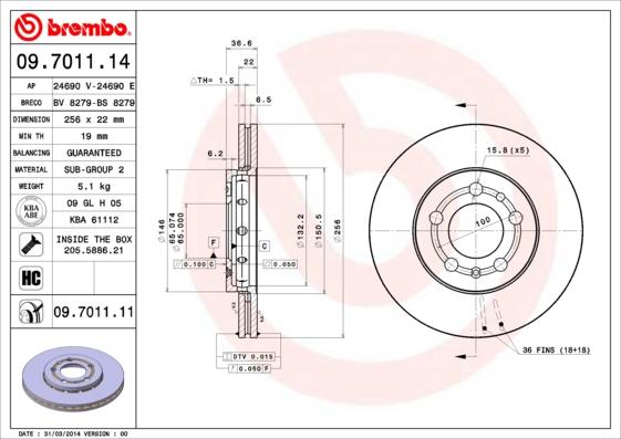 Brembo 09.7011.11 - Δισκόπλακα www.parts5.com