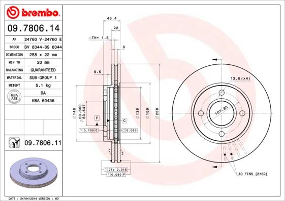 Brembo 09.7806.11 - Тормозной диск www.parts5.com