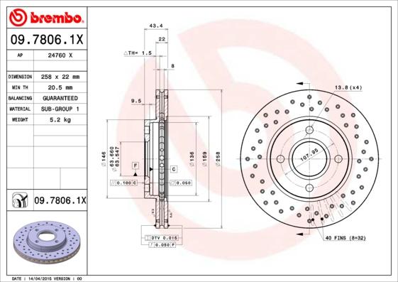 Brembo 09.7806.1X - Tarcza hamulcowa www.parts5.com