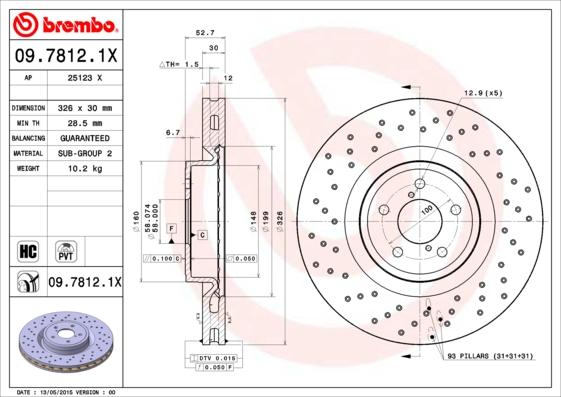 Brembo 09.7812.1X - Δισκόπλακα www.parts5.com