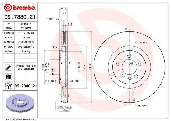 Brembo 09.7880.21 - Тормозной диск www.parts5.com