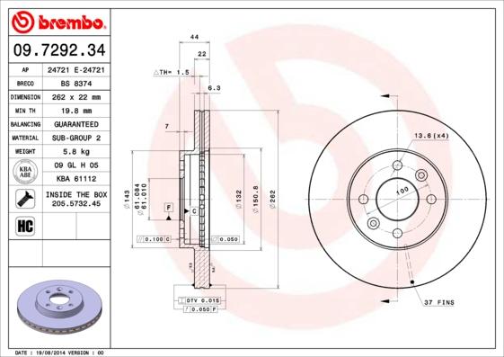 Brembo 09.7292.34 - Тормозной диск www.parts5.com