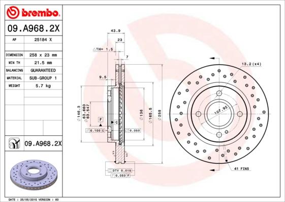 Brembo 09.A968.2X - Disc frana www.parts5.com