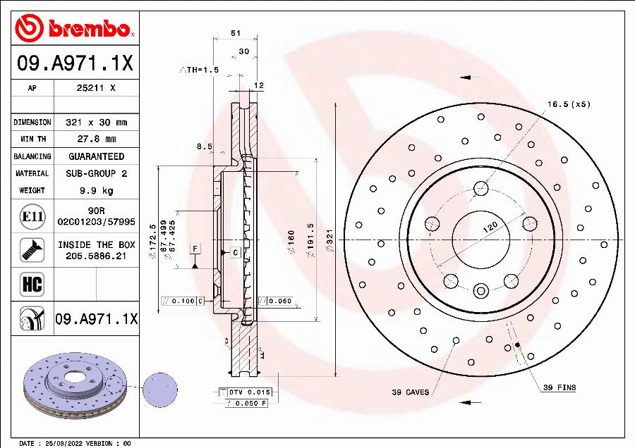 Brembo 09.A971.1X - Brake Disc www.parts5.com