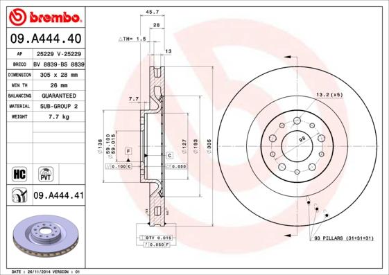 Brembo 09.A444.41 - Brake Disc www.parts5.com