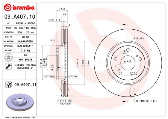 Brembo 09.A407.11 - Тормозной диск www.parts5.com