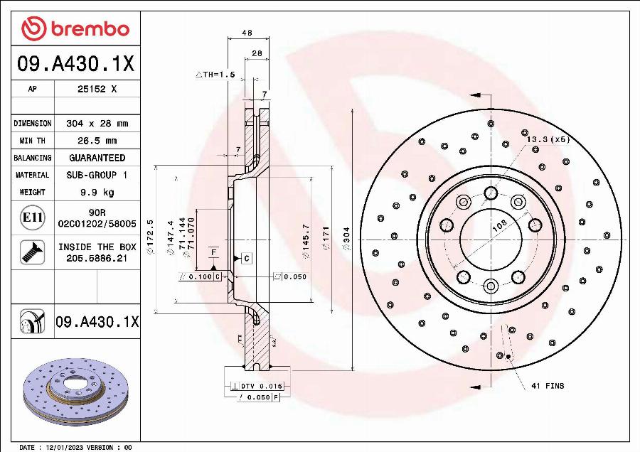 Brembo 09.A430.1X - Disc frana www.parts5.com