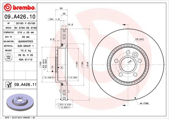 Brembo 09.A426.11 - Brzdový kotouč www.parts5.com