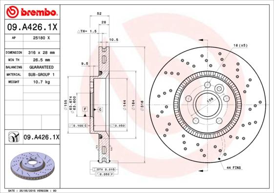 Brembo 09.A426.1X - Brzdový kotouč www.parts5.com