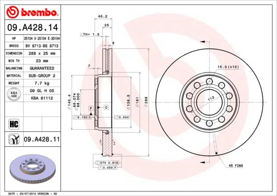 Brembo 09.A428.11 - Disco de freno www.parts5.com