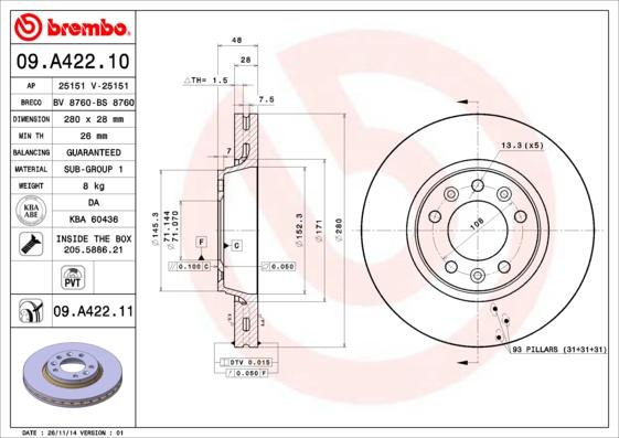 Brembo 09.A422.11 - Brake Disc www.parts5.com