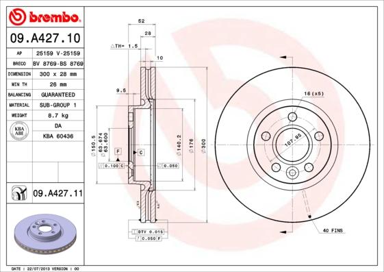 Brembo 09.A427.11 - Brzdový kotouč www.parts5.com