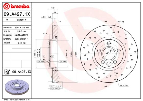 Brembo 09.A427.1X - Brzdový kotouč www.parts5.com