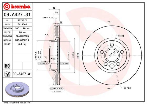 Brembo 09.A427.31 - Kočioni disk www.parts5.com