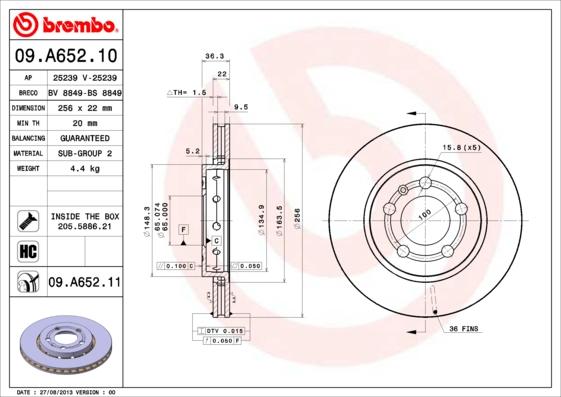 Brembo 09.A652.11 - Brake Disc www.parts5.com