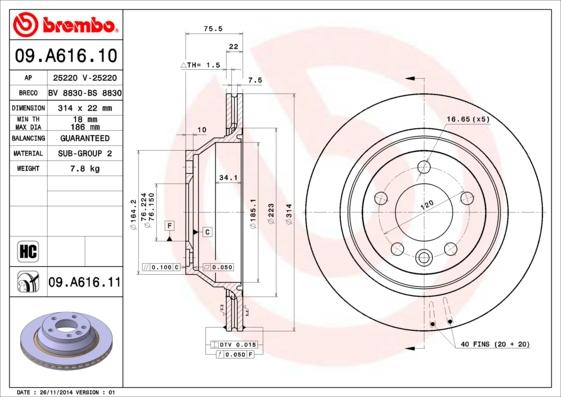 Brembo 09.A616.11 - Disc frana www.parts5.com