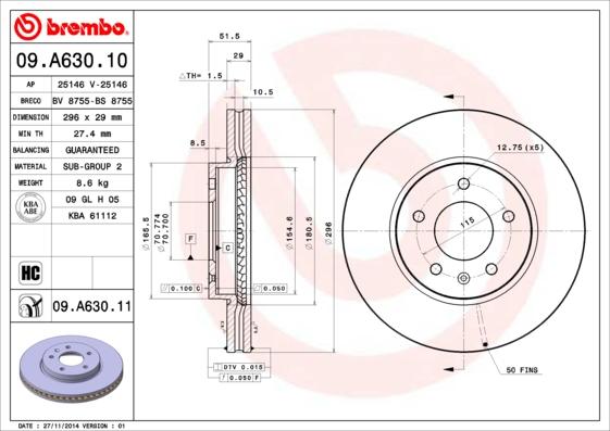 Brembo 09.A630.11 - Disco de freno www.parts5.com