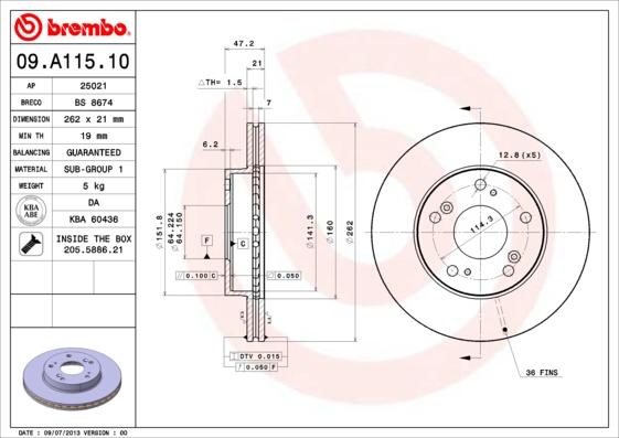 Brembo 09.A115.10 - Jarrulevy www.parts5.com