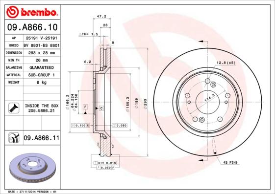 Brembo 09.A866.11 - Kočni disk www.parts5.com