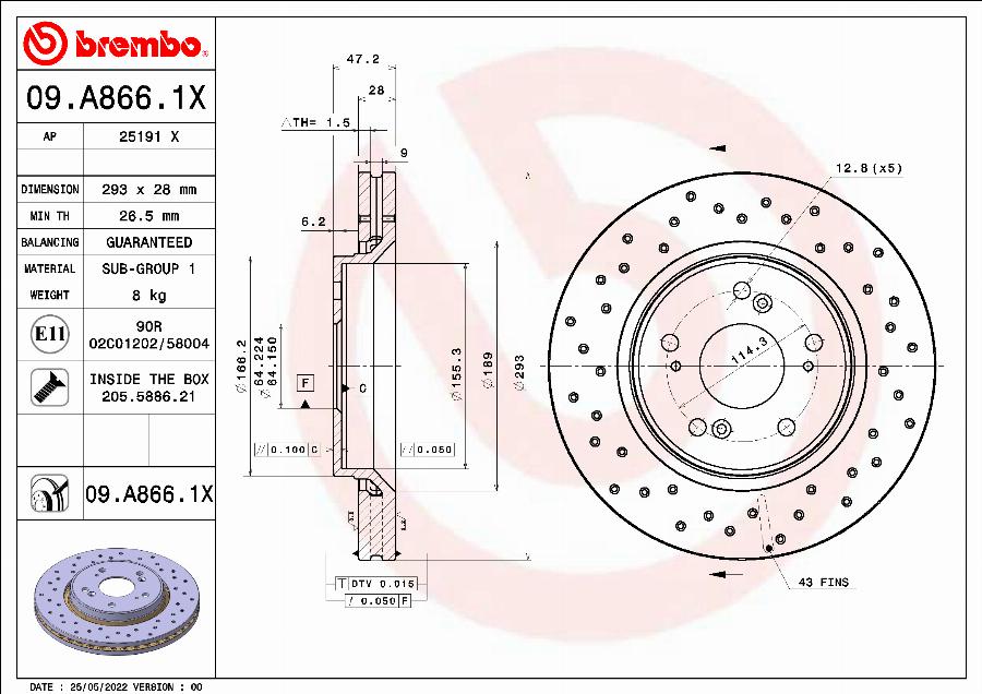 Brembo 09.A866.1X - Kočni disk www.parts5.com