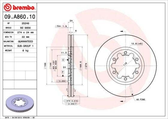 Brembo 09.A860.10 - Brake Disc www.parts5.com