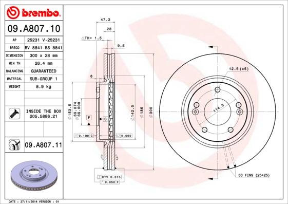 Brembo 09.A807.11 - Disc frana www.parts5.com