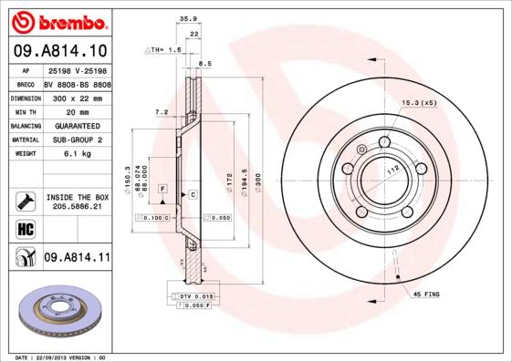 Brembo 09.A814.11 - Brake Disc www.parts5.com