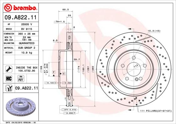 Brembo 09.A822.11 - Tarcza hamulcowa www.parts5.com