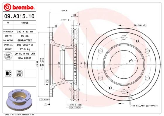 Brembo 09.A315.10 - Brake Disc www.parts5.com