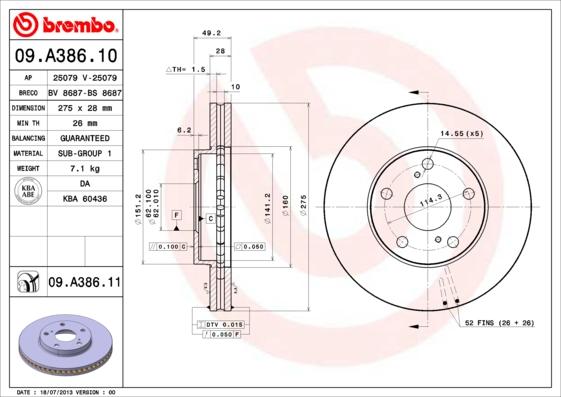 Brembo 09.A386.11 - Brake Disc www.parts5.com