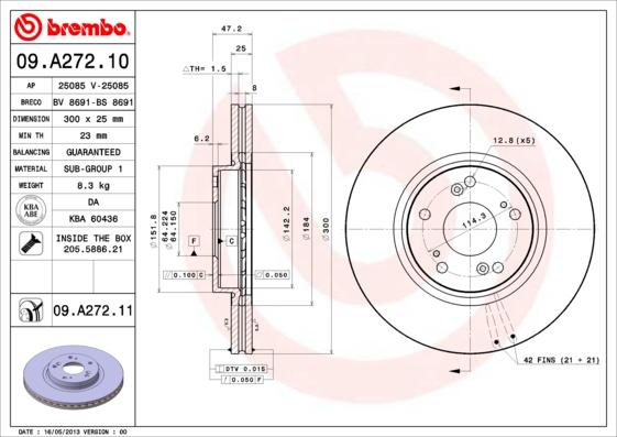 Brembo 09.A272.11 - Тормозной диск www.parts5.com