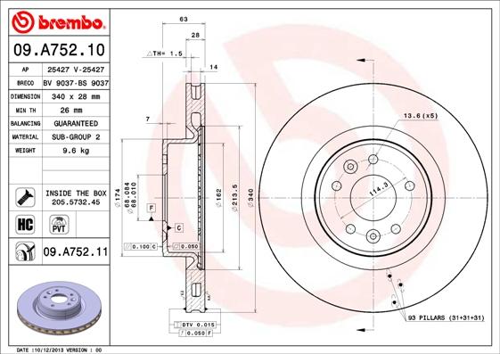 Brembo 09.A752.11 - Brake Disc www.parts5.com