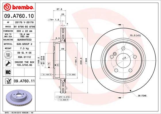 Brembo 09.A760.11 - Тормозной диск www.parts5.com