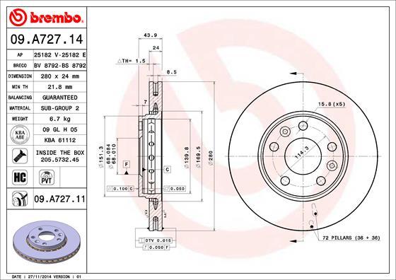 Brembo 09.A727.11 - Fren diski www.parts5.com