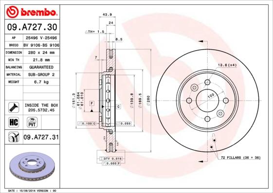 Brembo 09.A727.31 - Kočni disk www.parts5.com