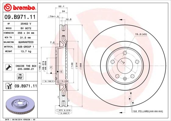 Brembo 09.B971.11 - Brzdový kotouč www.parts5.com