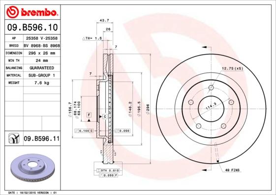 Brembo 09.B596.11 - Тормозной диск www.parts5.com