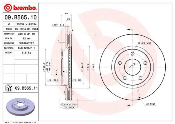 Brembo 09.B565.11 - Тормозной диск www.parts5.com