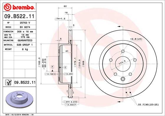 Brembo 09.B522.11 - Disco de freno www.parts5.com