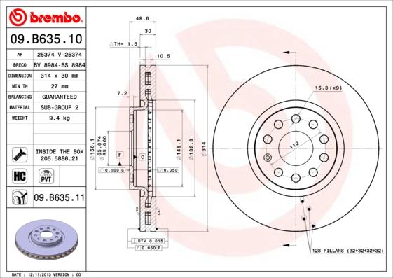 Brembo 09.B635.11 - Brzdový kotúč www.parts5.com