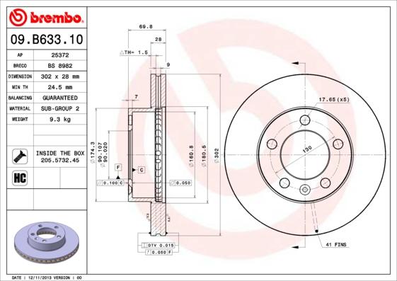 Brembo 09.B633.10 - Féktárcsa www.parts5.com