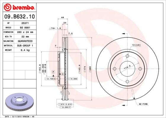 Brembo 09.B632.10 - Тормозной диск www.parts5.com