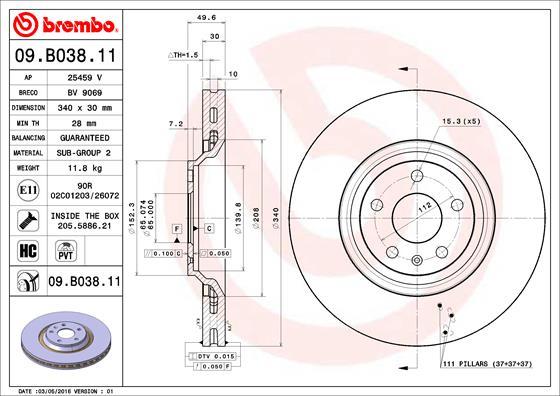 Brembo 09.B038.11 - Disc frana www.parts5.com