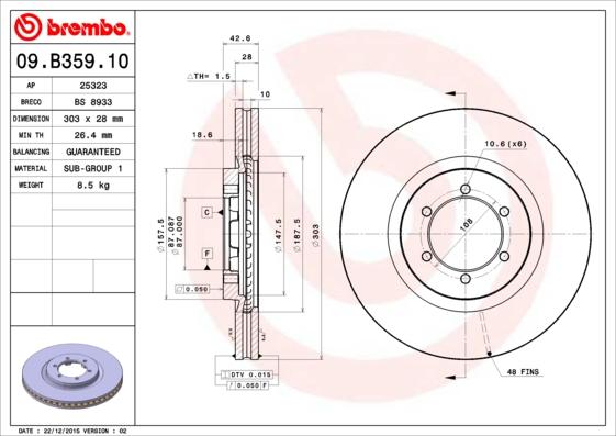 Brembo 09.B359.10 - Тормозной диск www.parts5.com